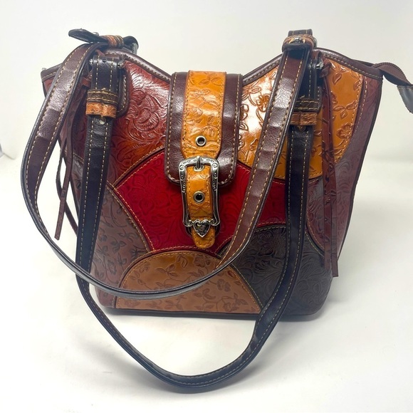 MC Mark Chantal Leather Embossed Shoulder Bag Multicolor - Picture 1 of 16